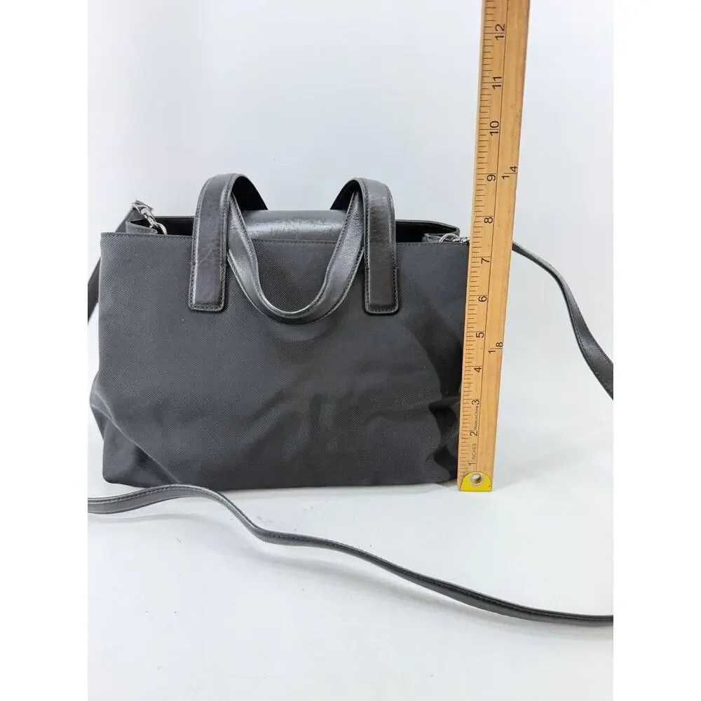 Coach Mercer Satchel 7400 Black Twill Leather Trim Shoulder Crossbody Bag